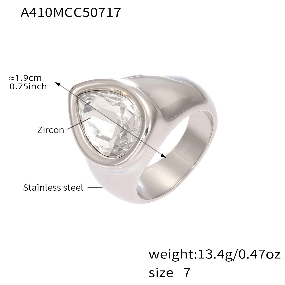 A410-steel color white zircon water drop ring US S