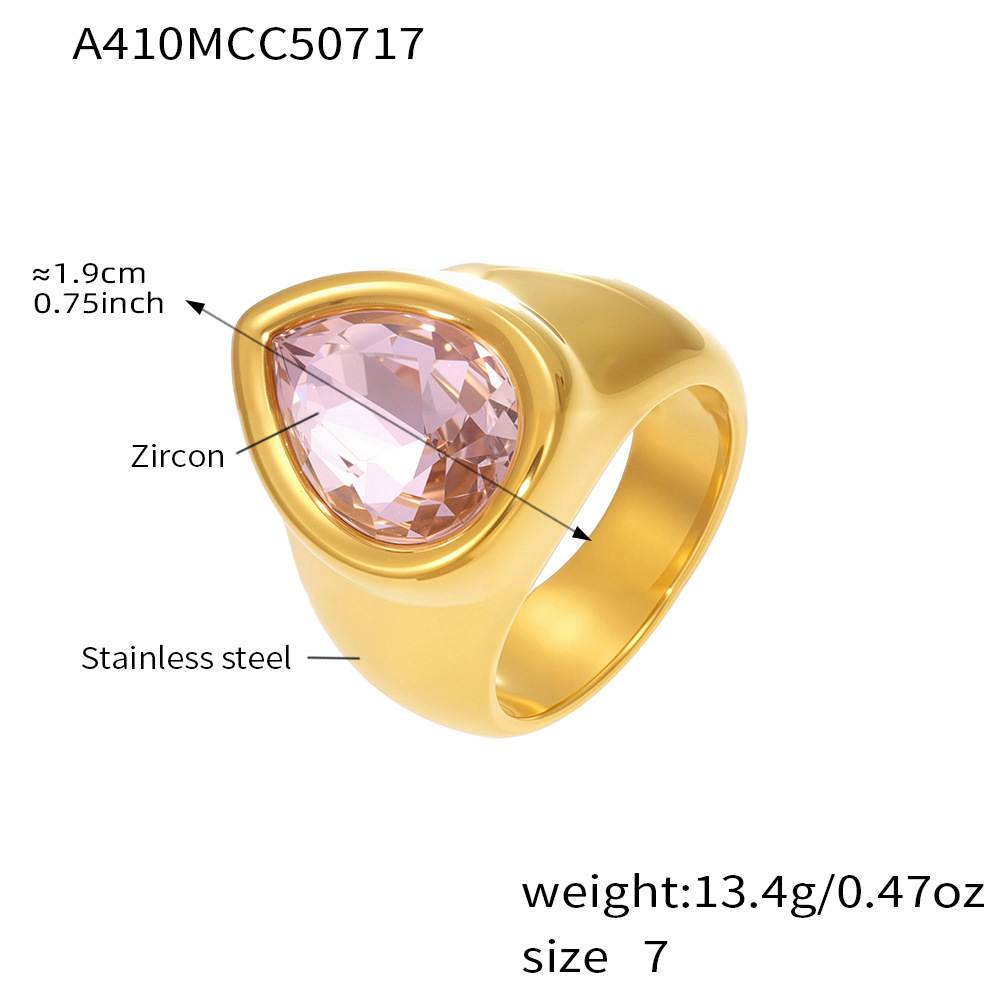 A410-gold pink zirconia water drop ring US Size #6