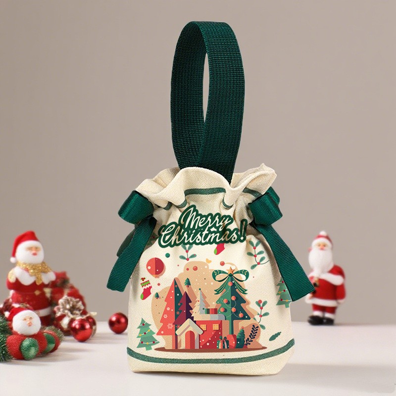 18:Green Christmas House drawstring bag 18*19*8cm