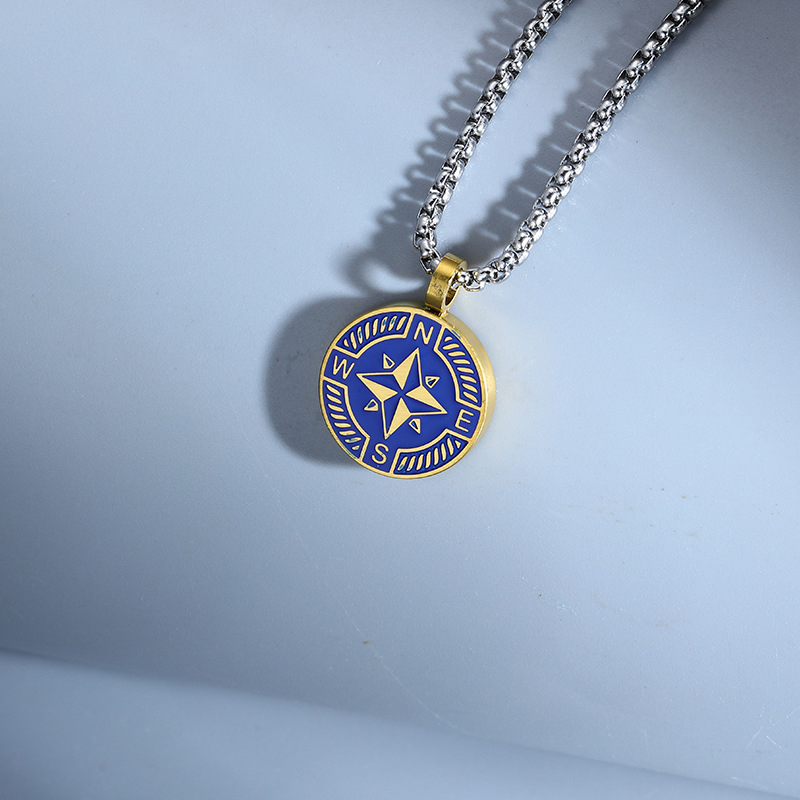 6:Blue gold pendant steel color necklace 60cm