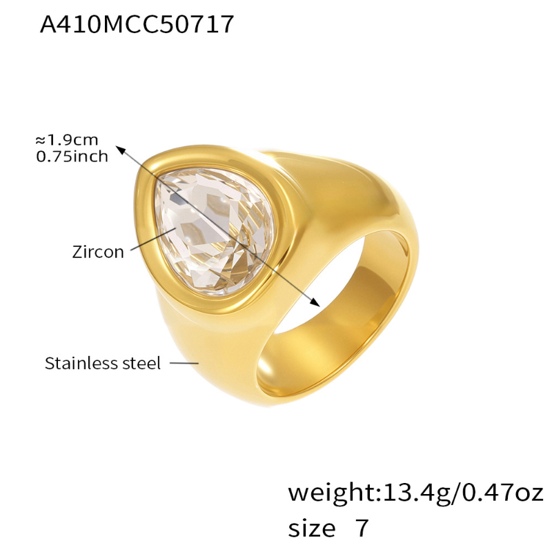 1:A410-gold white zirconia water drop ring