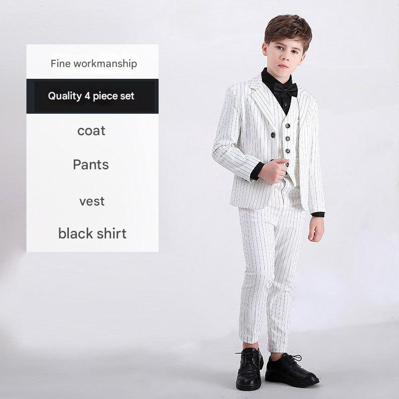 White vertical stripe 4-piece set - coat   shirt   vest   pants