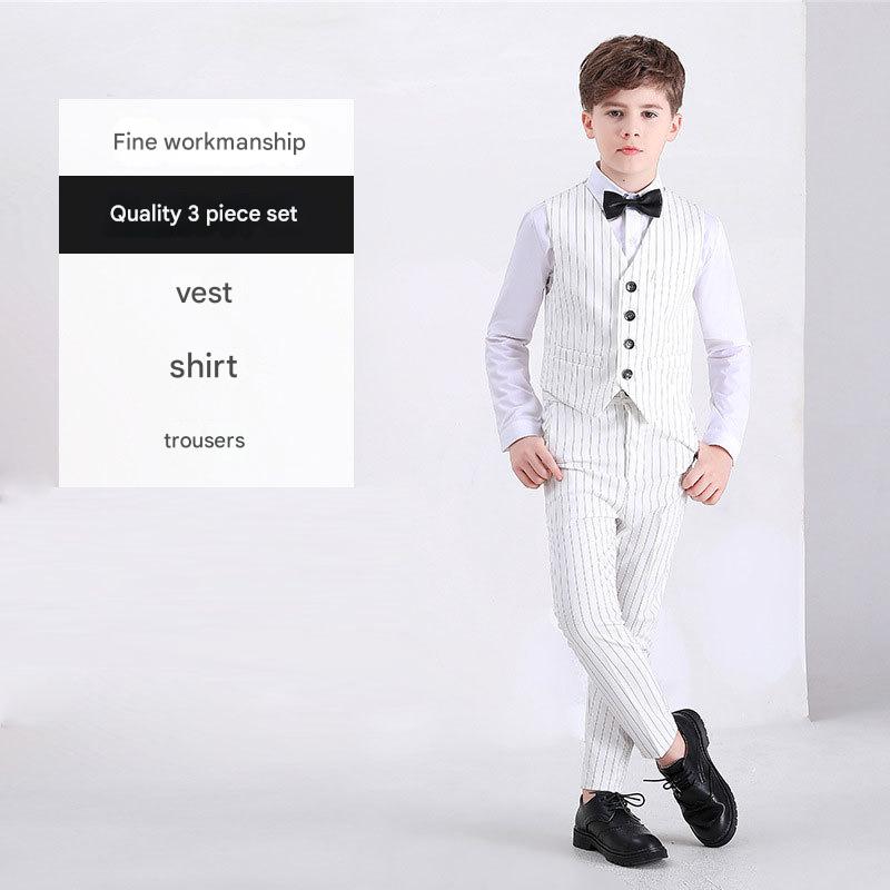 White vertical stripe 3-piece set - vest   shirt   pants