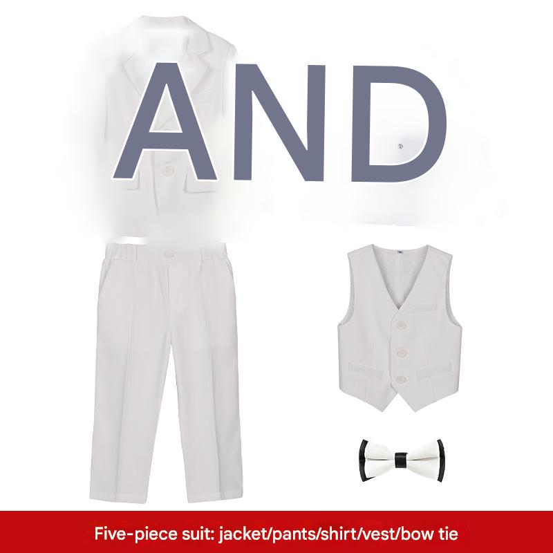White 5-piece set (shirt   Coat   vest   trousers   bow tie)