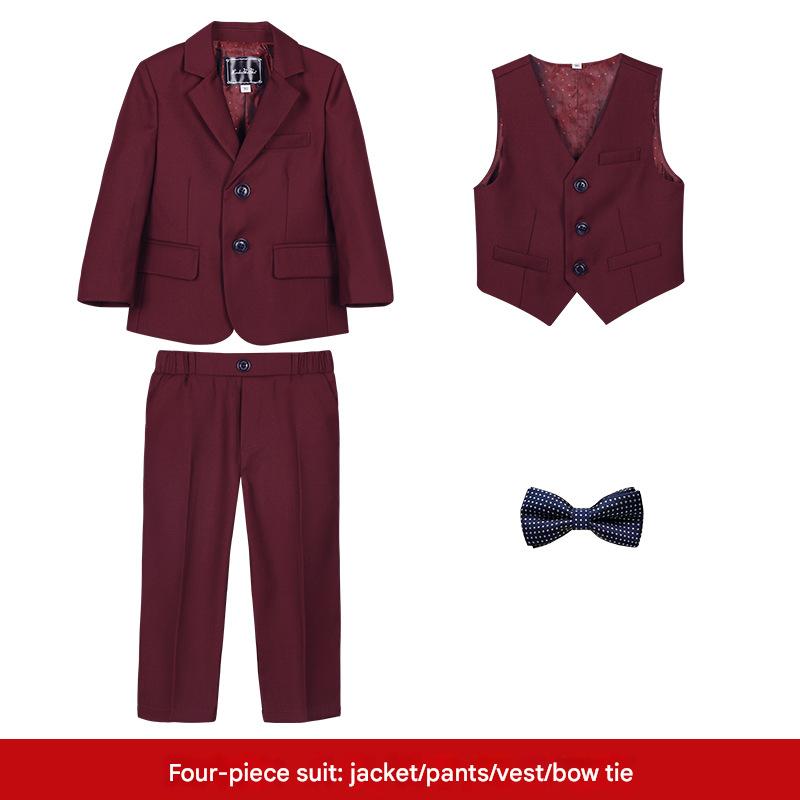 Wine Red 4-piece set (coat   vest   trousers   bow tie)