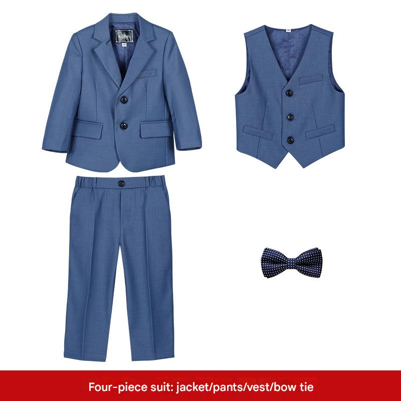 Blue and Gray 4-piece set (coat   vest   trousers   bow tie)
