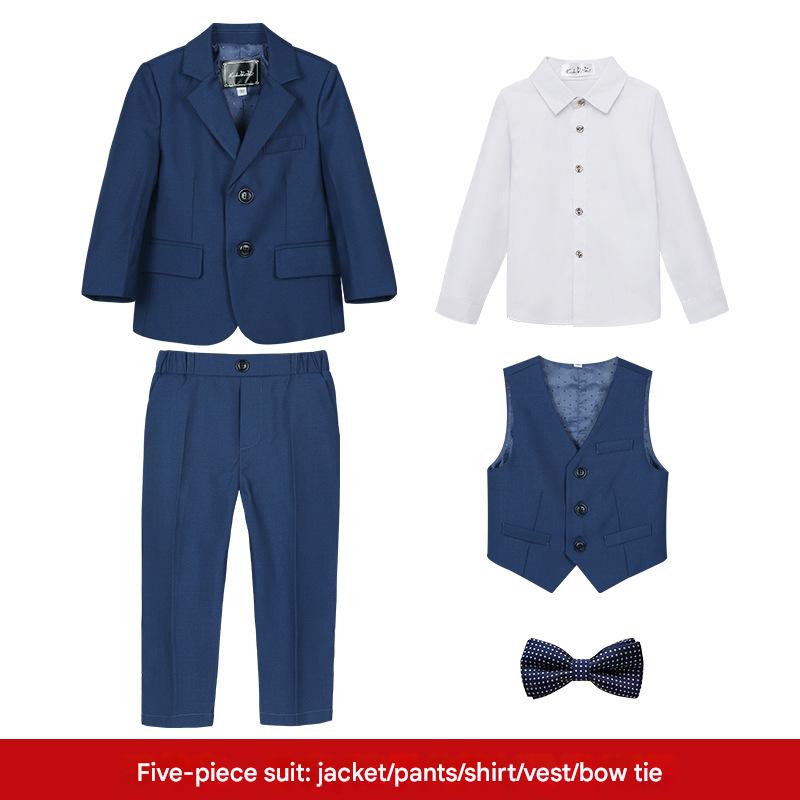 Navy blue 5-piece set (shirt   Coat   vest   trousers   bow tie)