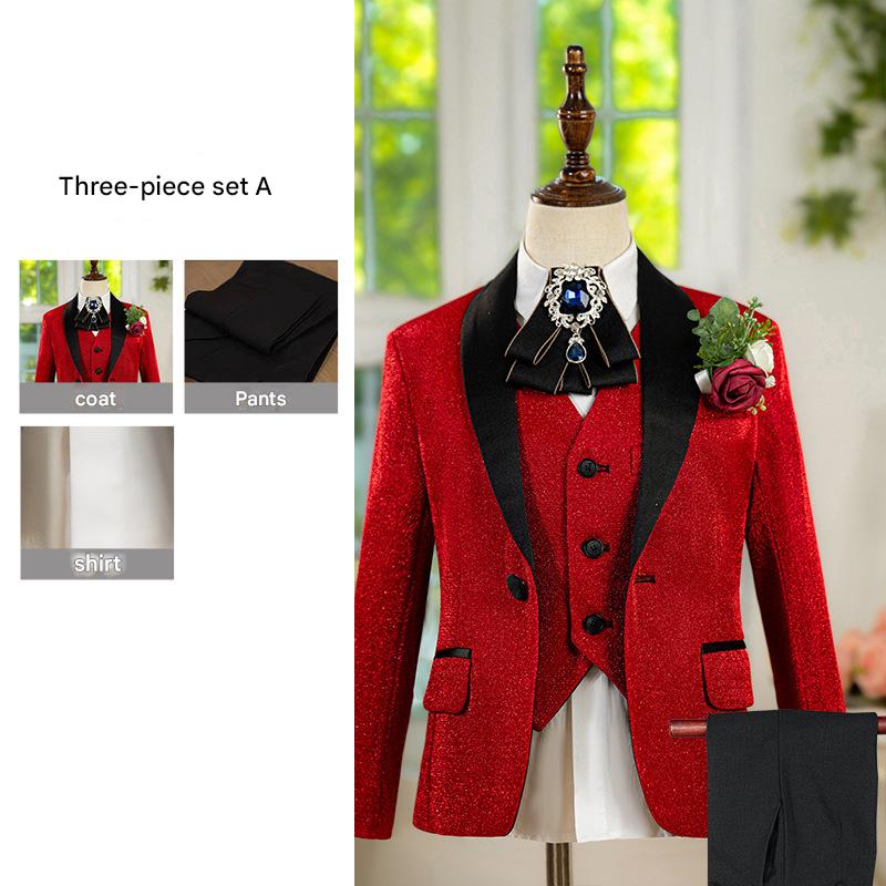 Red Sequined Vest 3-piece Set A