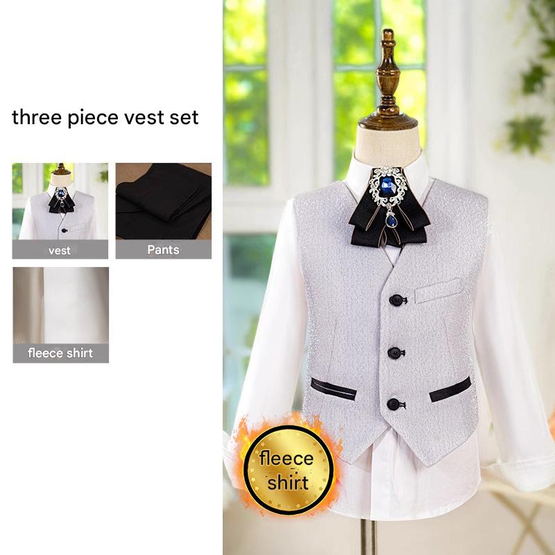 (Velvet Shirt) Silver Sequined 3-piece Set A