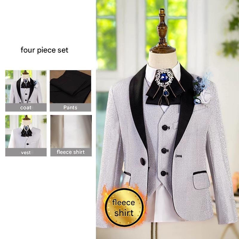 (Velvet shirt) Silver sequined 4-piece set