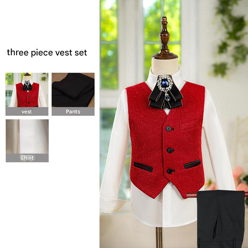 A 3-piece red sequined vest set