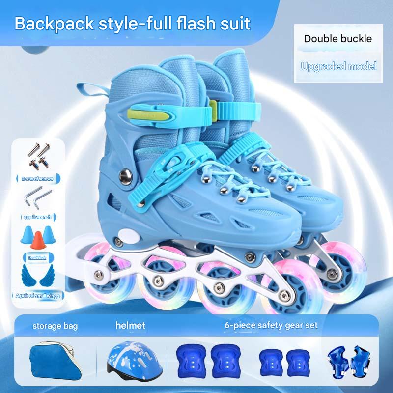 Blue upgraded buckle pu full flash backpack set--(including backpack   helmet   protective gear)