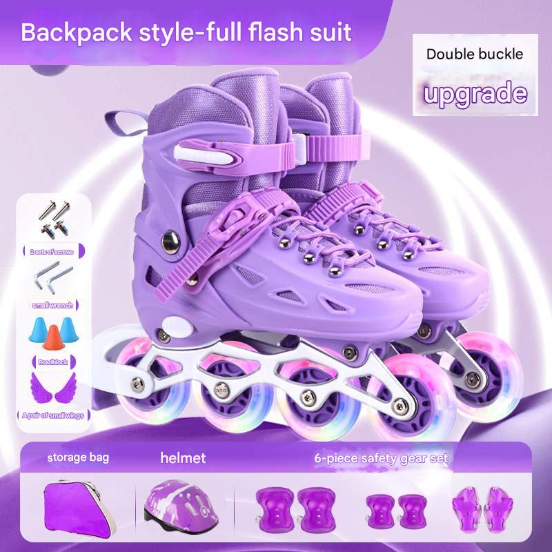 Purple upgraded buckle pu full flash backpack set--(including backpack   helmet   protective gear)