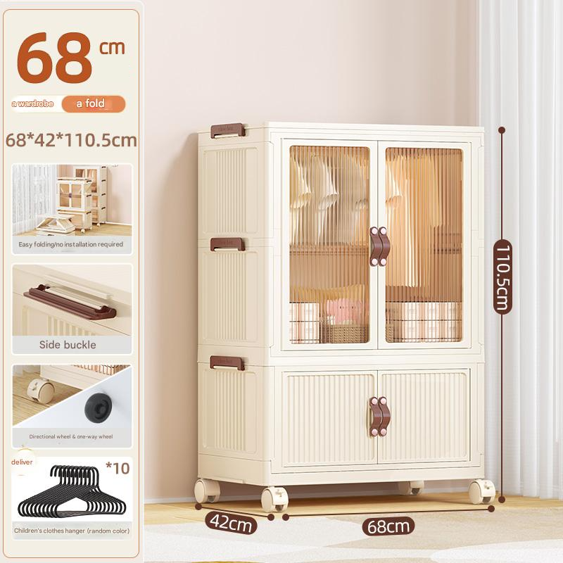 [68 sides wide-egg milk white] 1-layer wardrobe 1-layer folding cabinet (with 10 hangers)