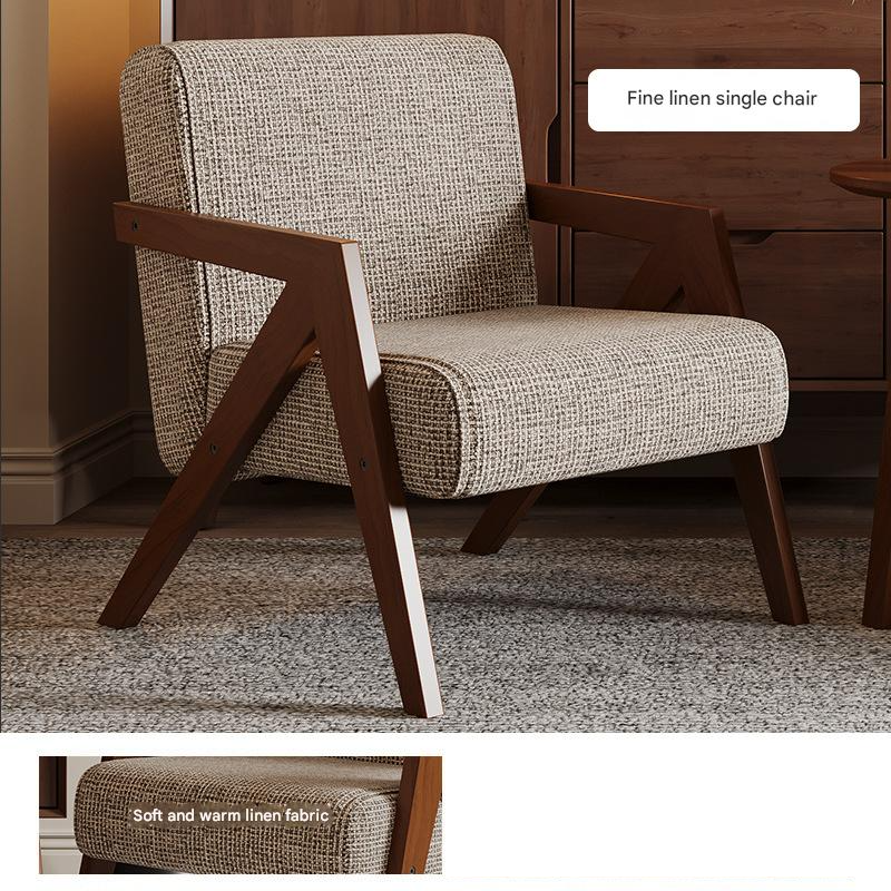 Single chair beige fine linen [walnut feet]