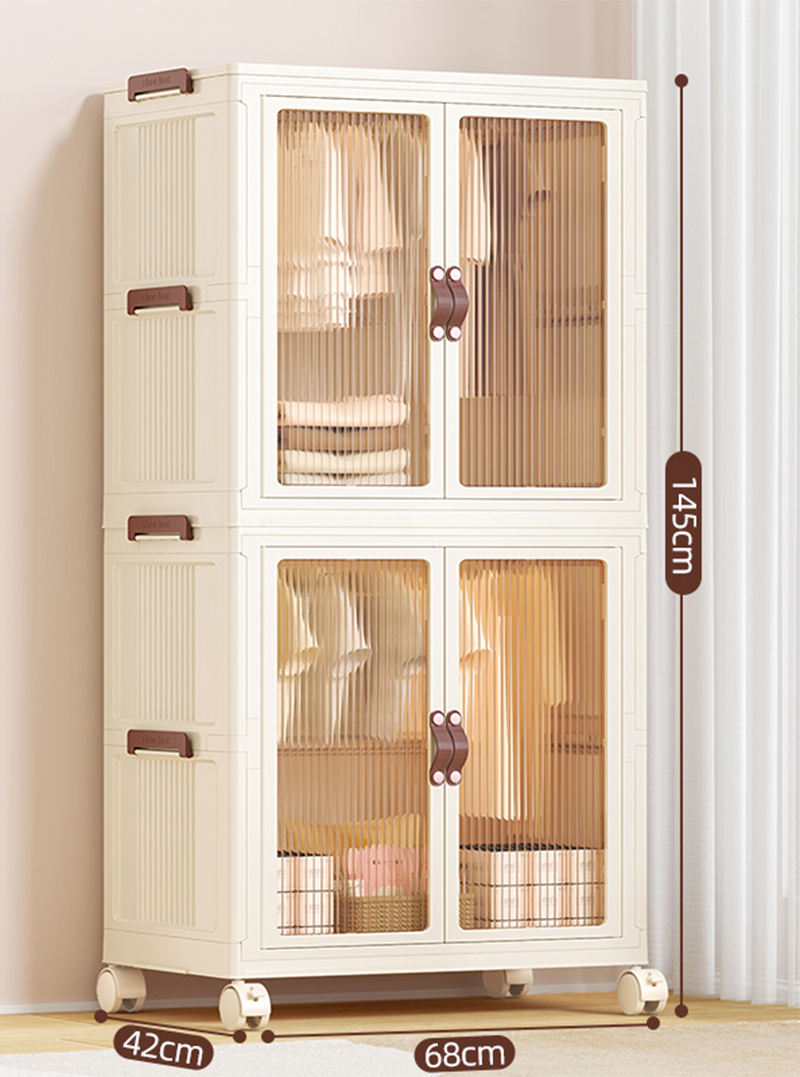 [68 sides wide-egg milk white] 2-layer wardrobe (with 10 hangers)