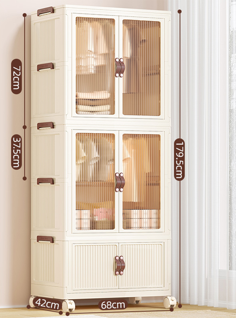 [68 sides wide-egg milk white] 2-layer wardrobe 1-layer folding cabinet (with 10 hangers)