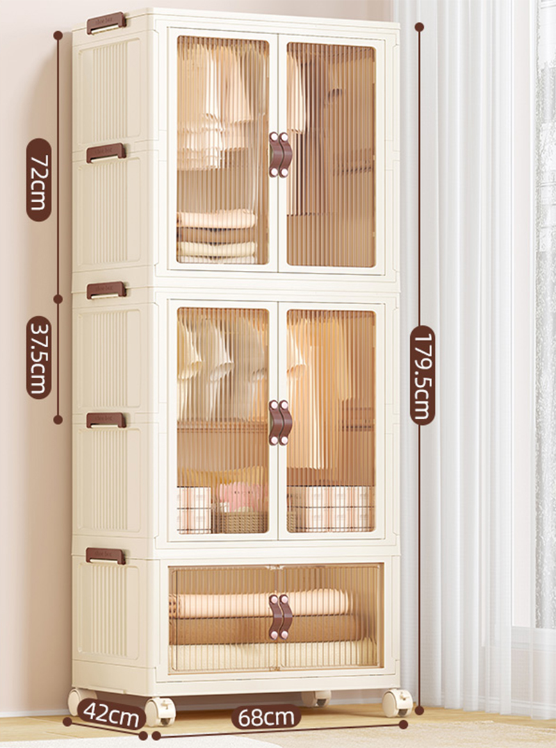 [68-wide-brown door] 2-layer wardrobe 1-layer folding cabinet (with 10 hangers)