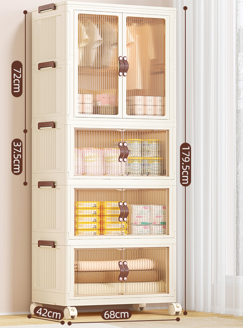 [68-wide-brown door] 1-layer wardrobe 3-layer folding cabinet (with 10 hangers)