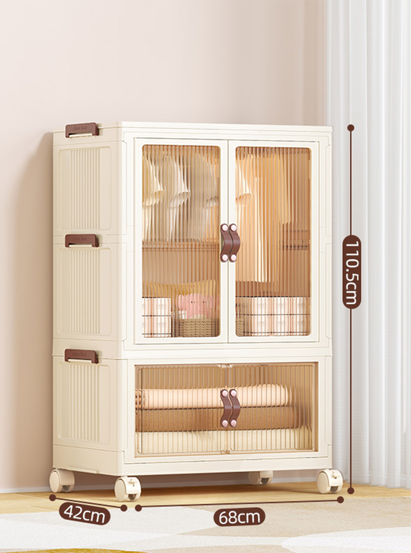 [68-wide-brown door] 1-layer wardrobe 1-layer folding cabinet (with 10 hangers)