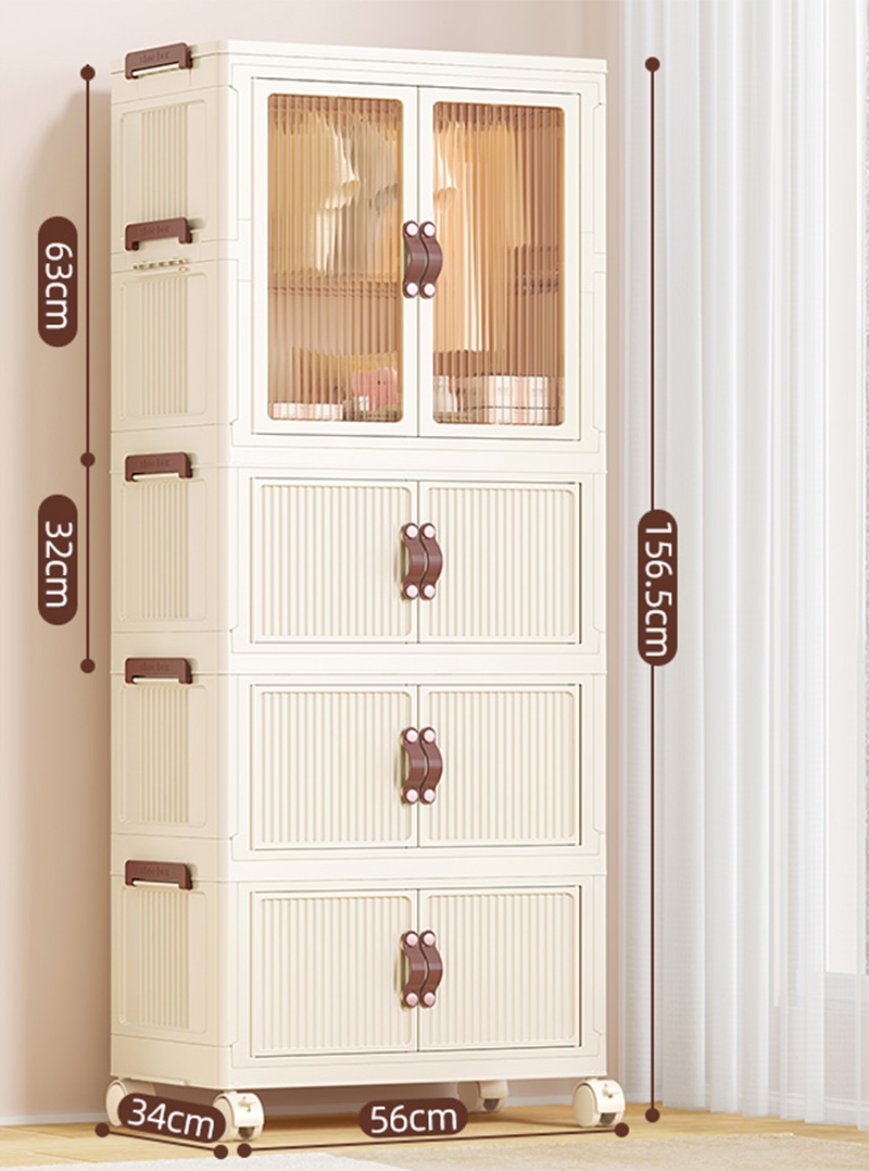 [56-wide-egg milk white] 1-layer wardrobe 3-layer folding cabinet (with 10 hangers)