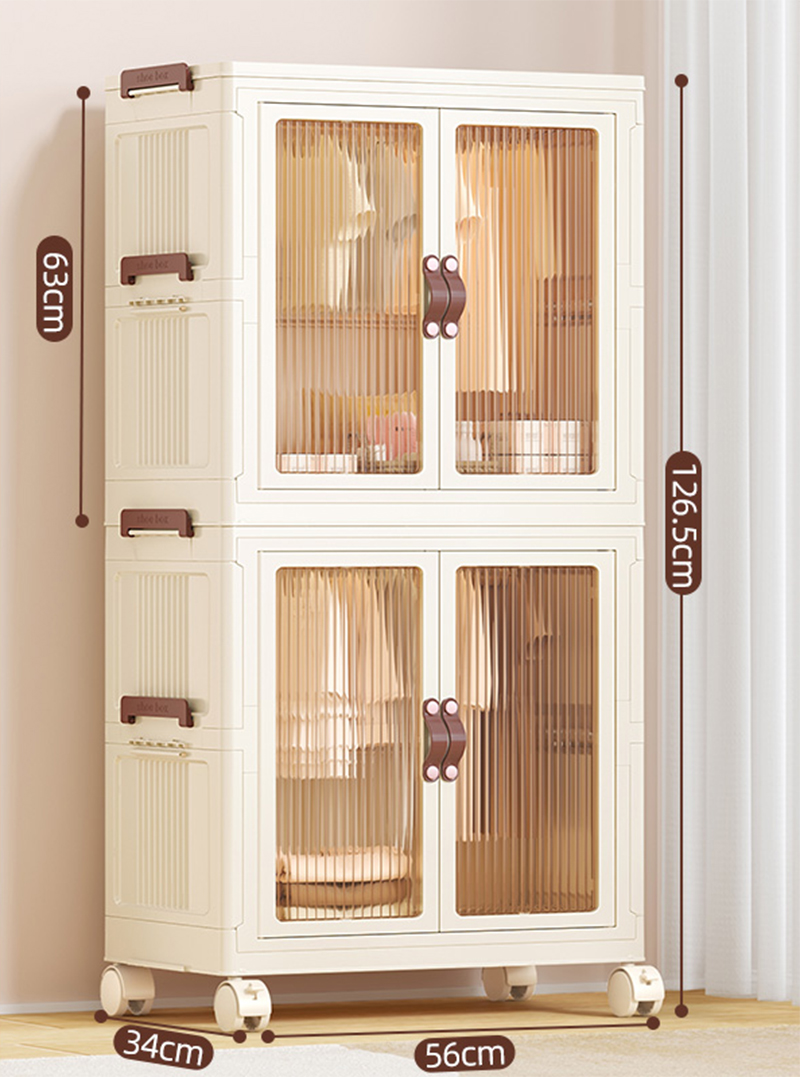 [56-wide-egg milk white] 2-layer wardrobe (with 10 hangers)