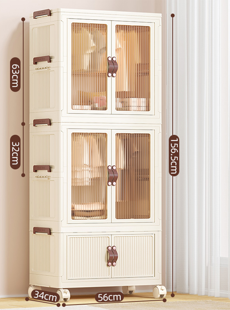 [56-wide-egg milk white] 2-layer wardrobe 1-layer folding cabinet (with 10 hangers)