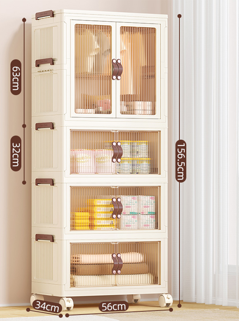 [56-wide-brown door] 1-layer wardrobe 3-layer folding cabinet (with 10 hangers)