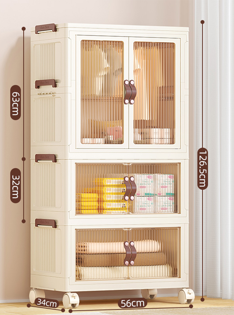 [56-wide-brown door] 1-layer wardrobe 2-layer folding cabinet (with 10 hangers)