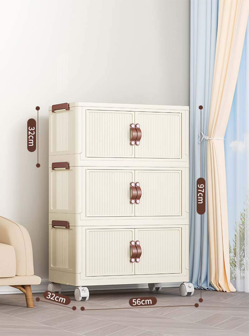 [56 Width-Egg Milk White] 3-layer folding cabinet is free of installation
