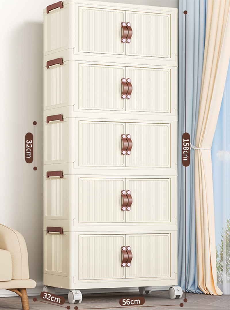 [56-wide-egg milk white] 5-layer folding cabinet is free of installation