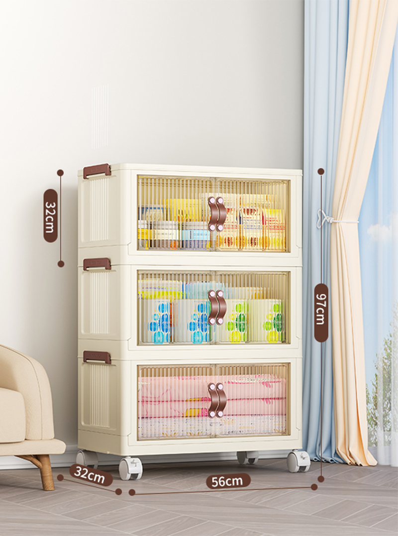 [56-wide-brown door] 3-layer folding cabinet is free of installation