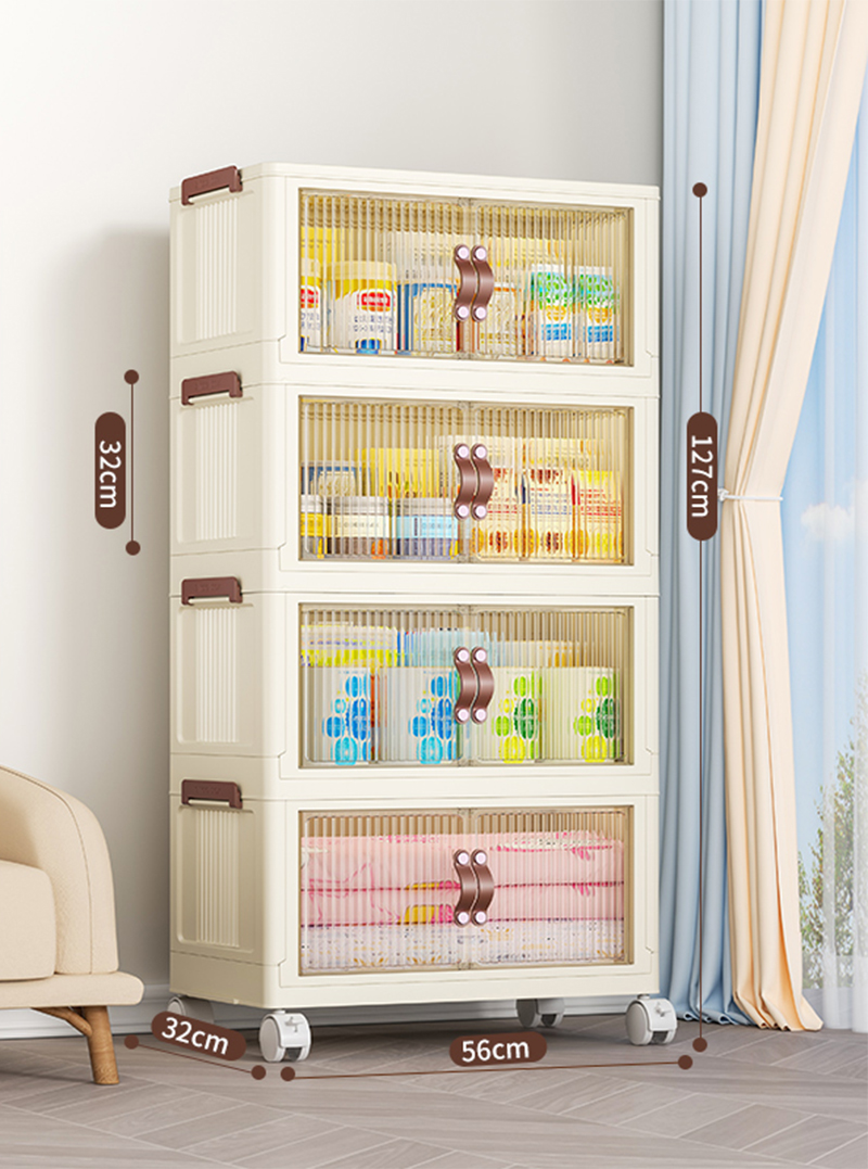 [56-wide-brown door] 4-layer folding cabinet is free of installation