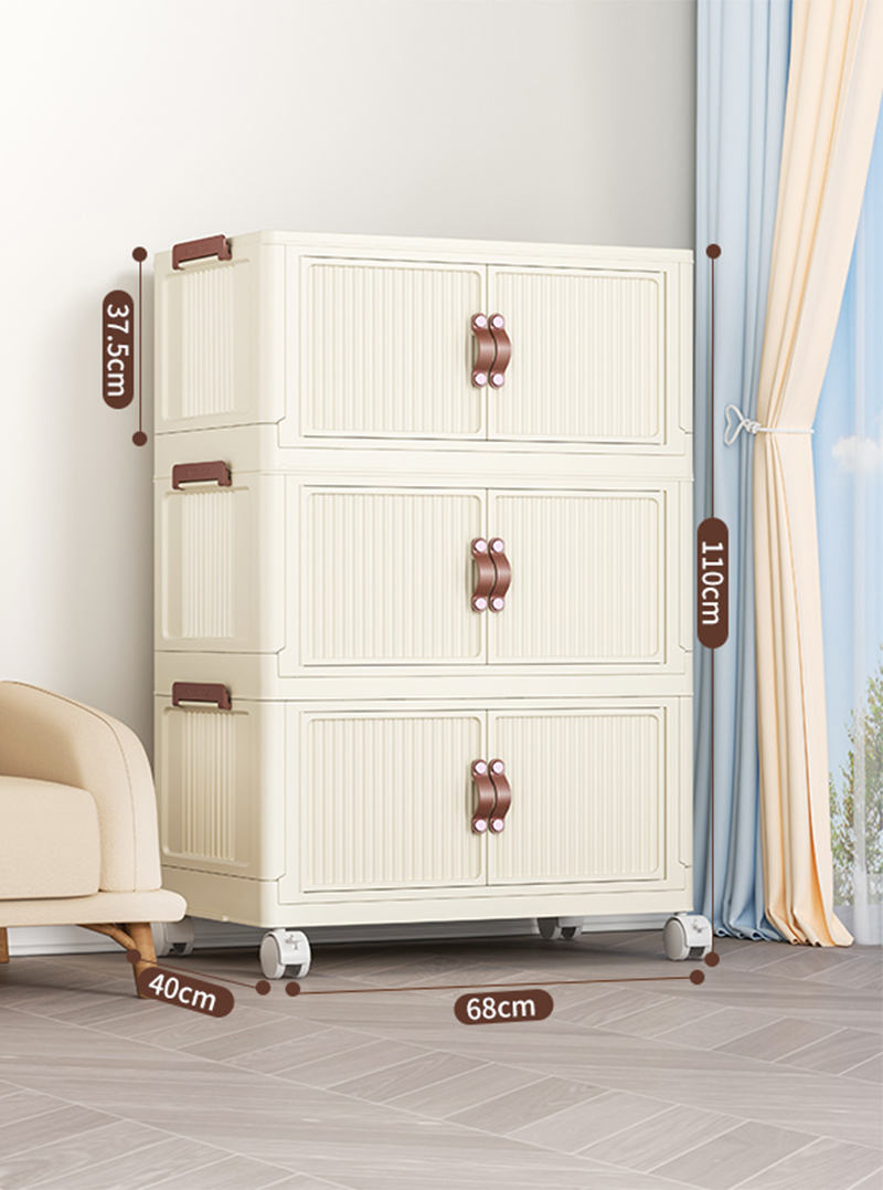 [68 width-egg milk white] 3-layer folding cabinet is free of installation
