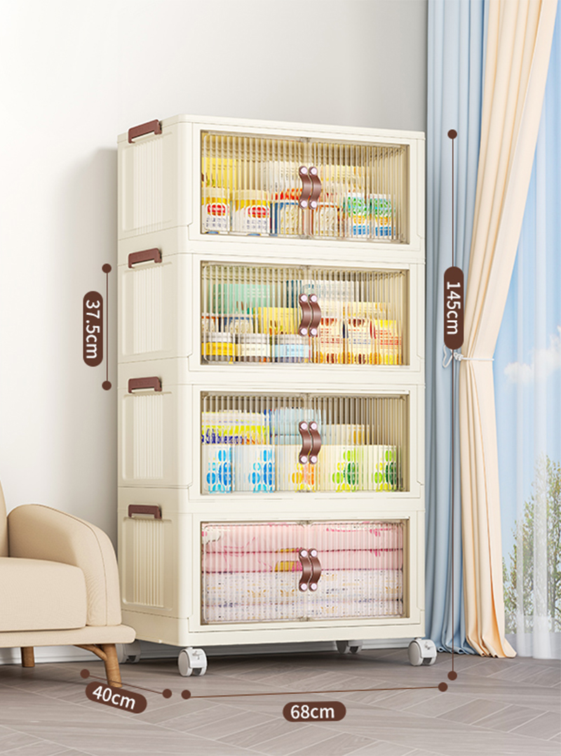 [68-wide-brown door] 4-layer folding cabinet is free of installation