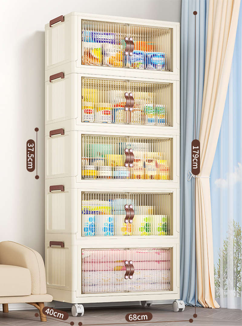 [68-wide-brown door] 5-layer folding cabinet is free of installation