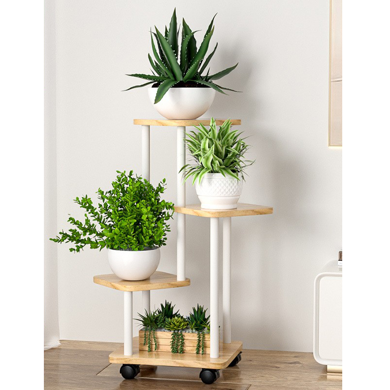 White frame shallow walnut [4 layers and 5 pots] with wheels