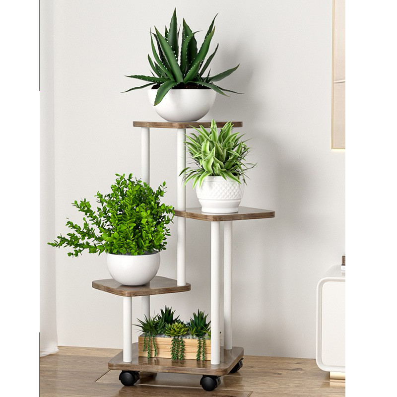 White frame mocha brown [4 layers and 5 pots] with wheels