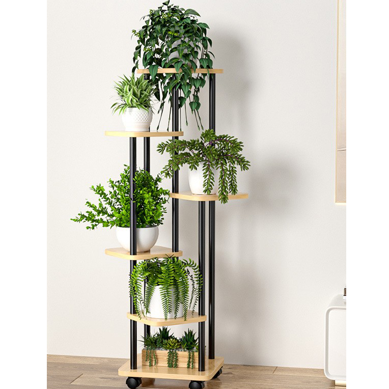 Black frame light walnut [6 layers and 7 pots] with wheels