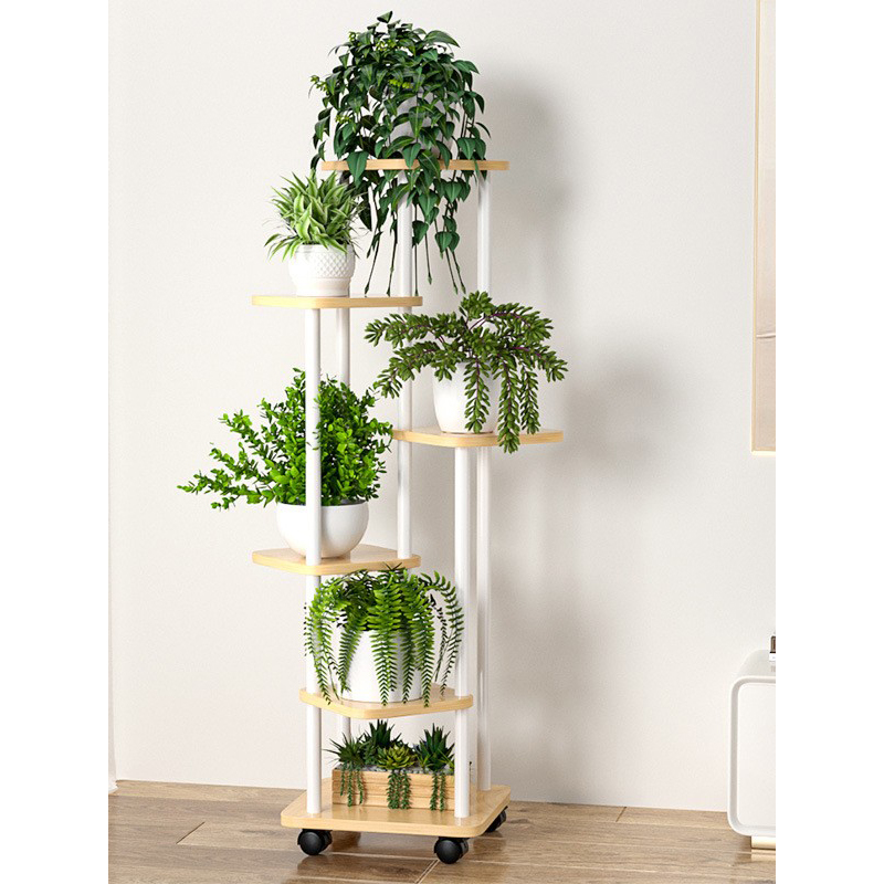 White frame shallow walnut [6 layers and 7 pots] with wheels