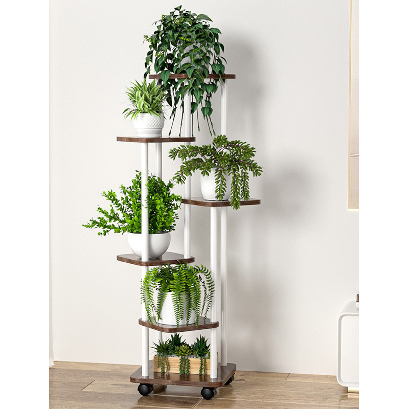 White frame mocha brown [6 layers and 7 pots] with wheels