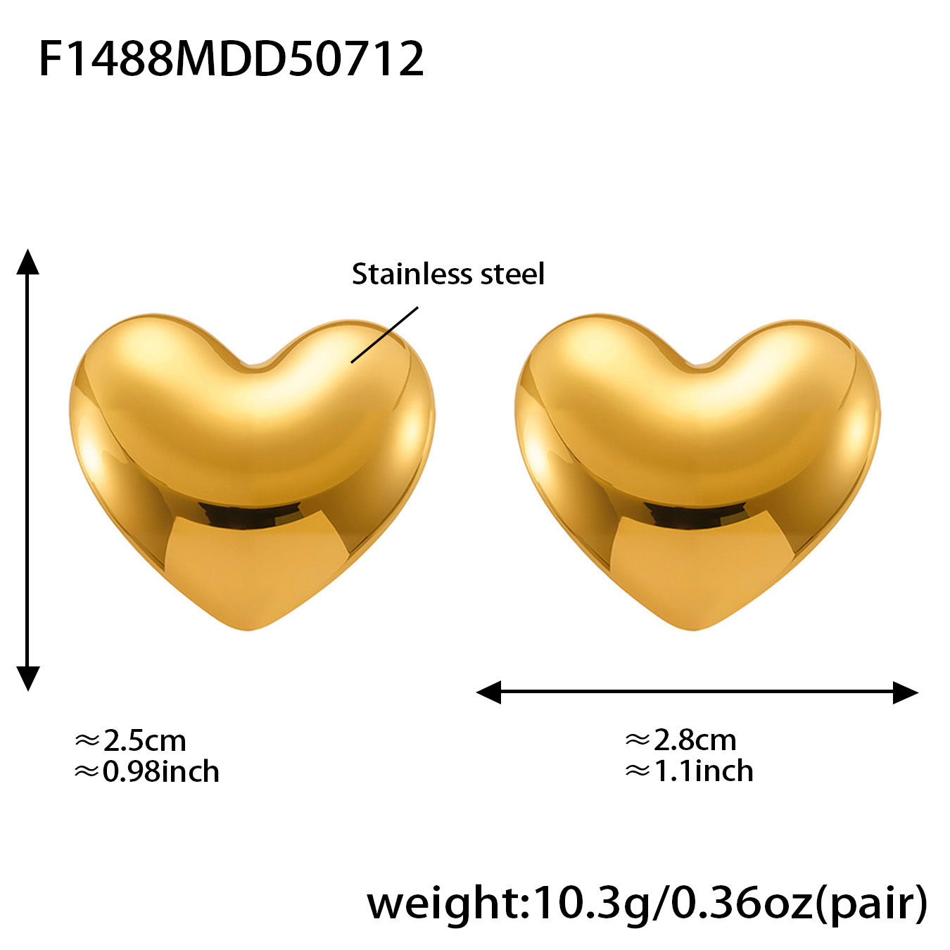 3:F1488-gold love earrings