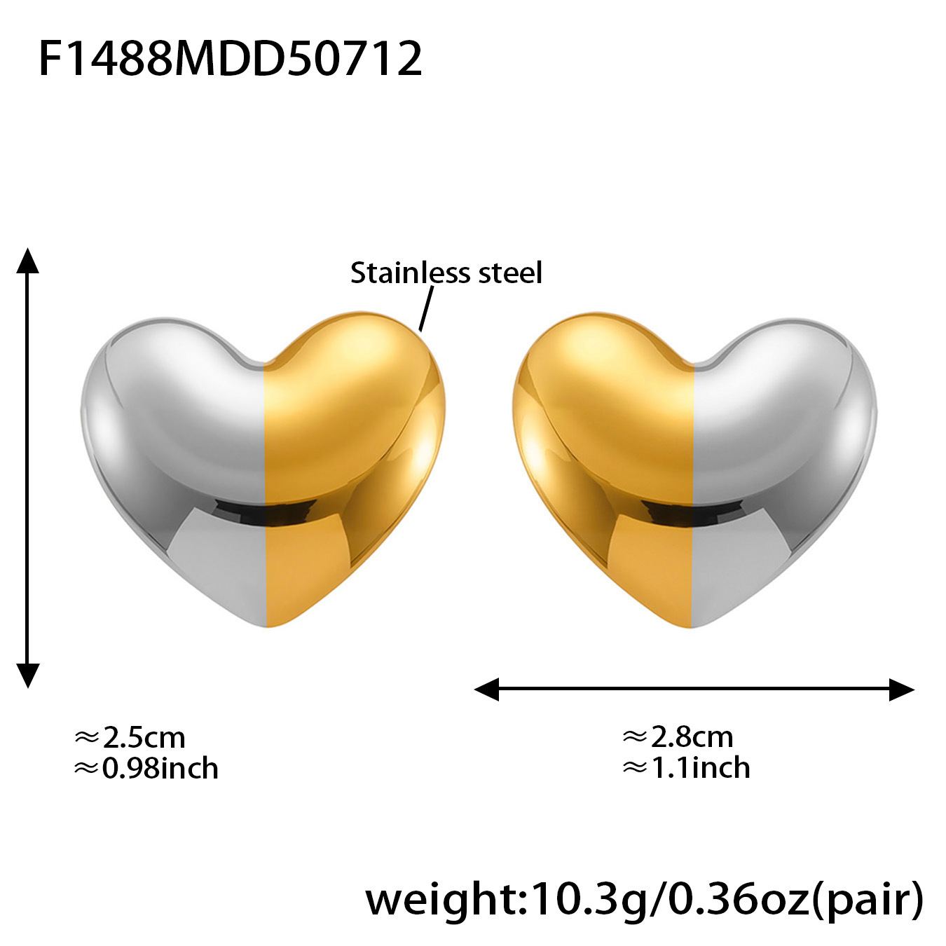 5:F1488-Middle gold love earrings