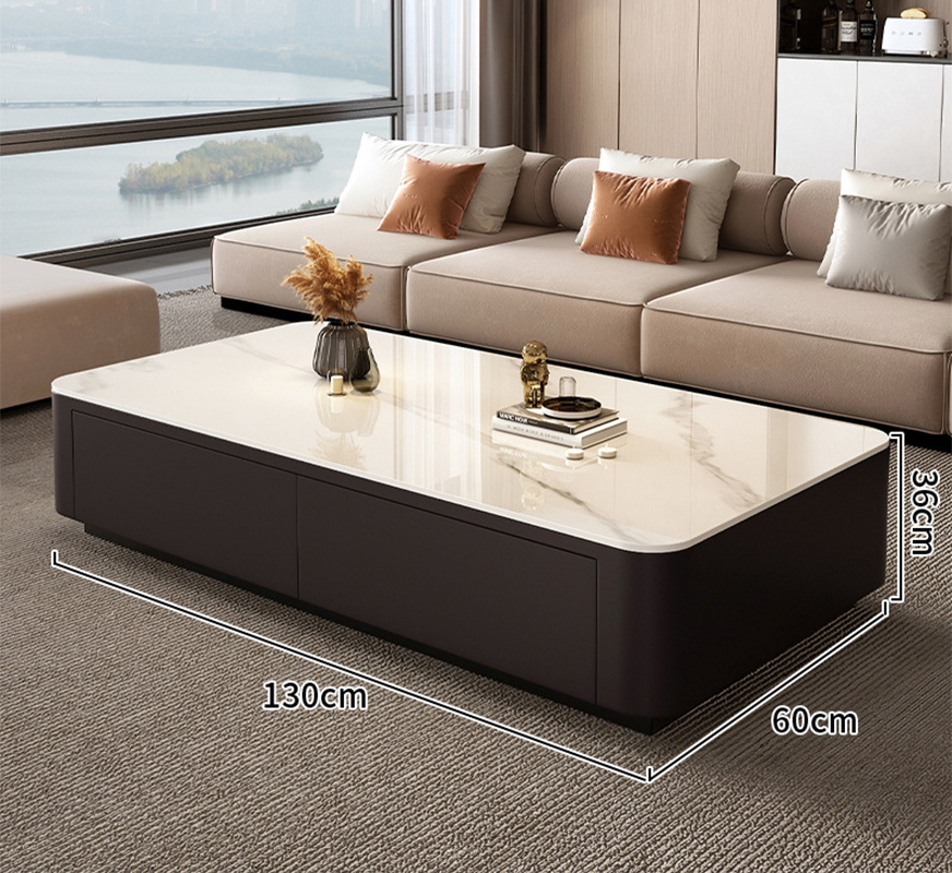 black cabinet   light luxury white coffee table 130x60