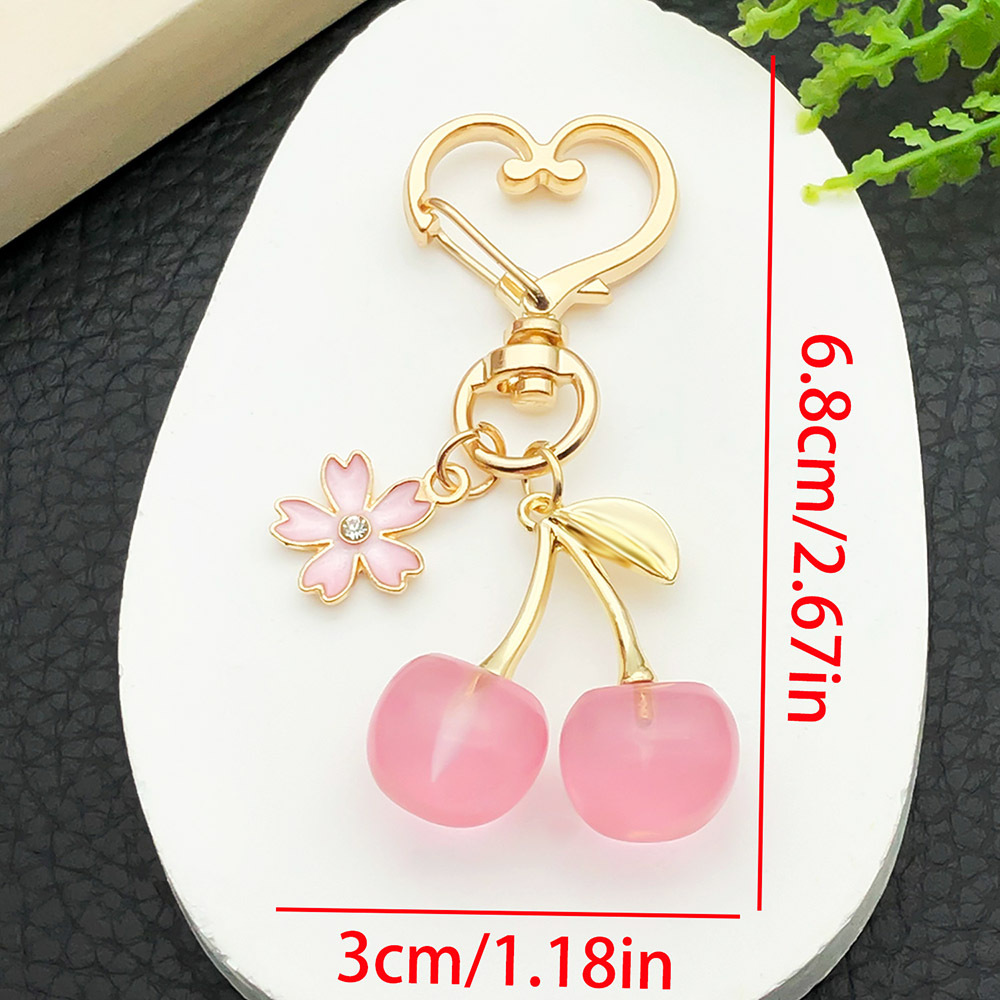 4:Er1616-kc gold transparent pink cherry cherry blossom peach heart-shaped keychain-9.5g [1 piece]