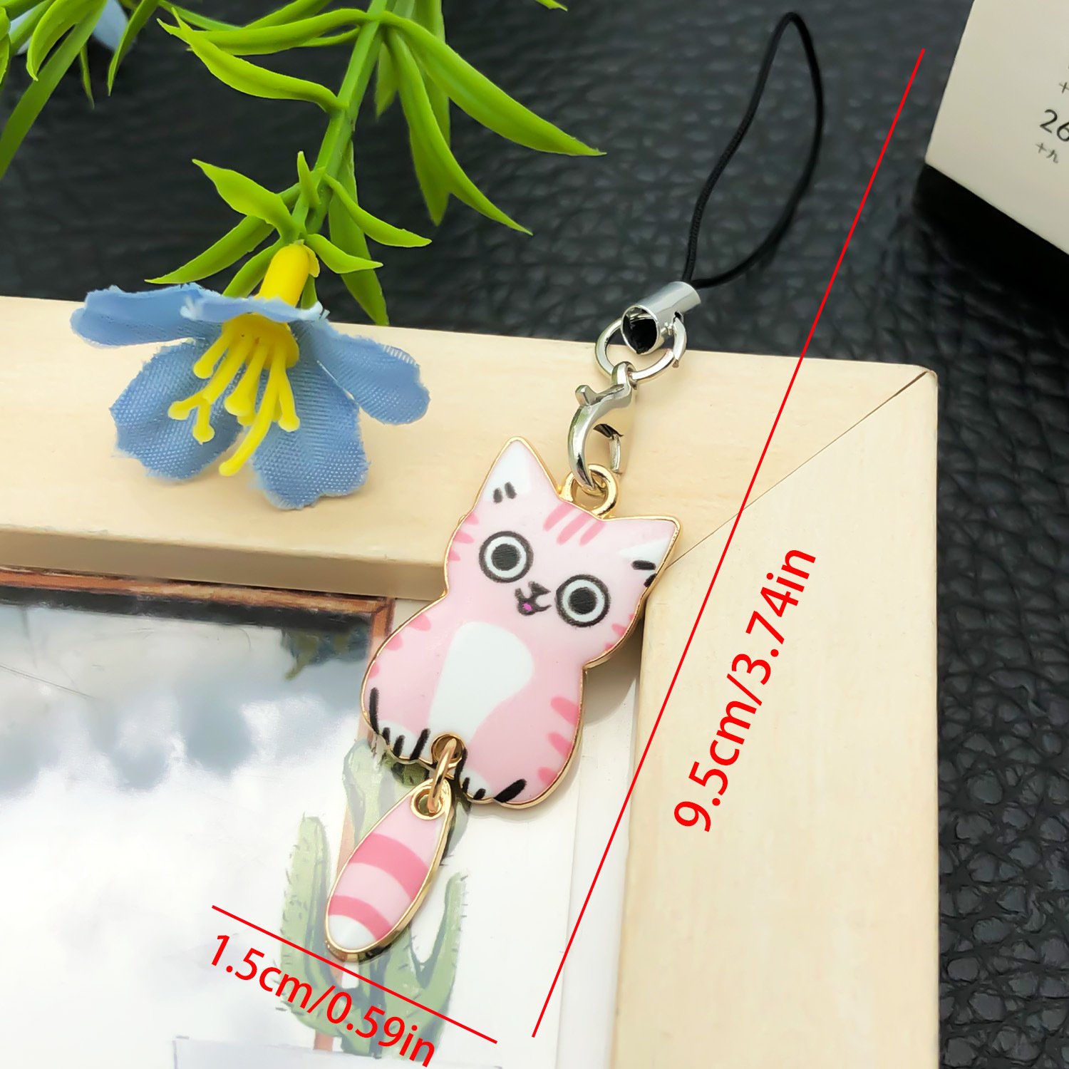 5:Ls76-1 pink and white cat mobile phone chain-2.3g