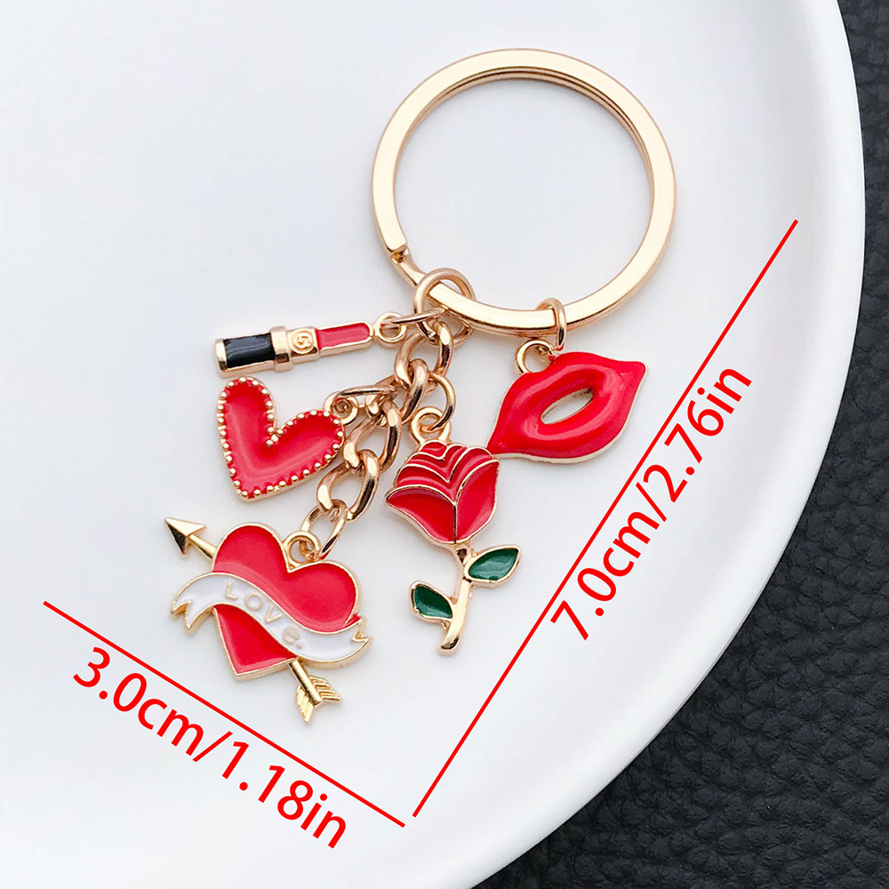 2:ER882-Dropping Oil Red Valentine s Day Lipstick Love Rose Keychain -11g