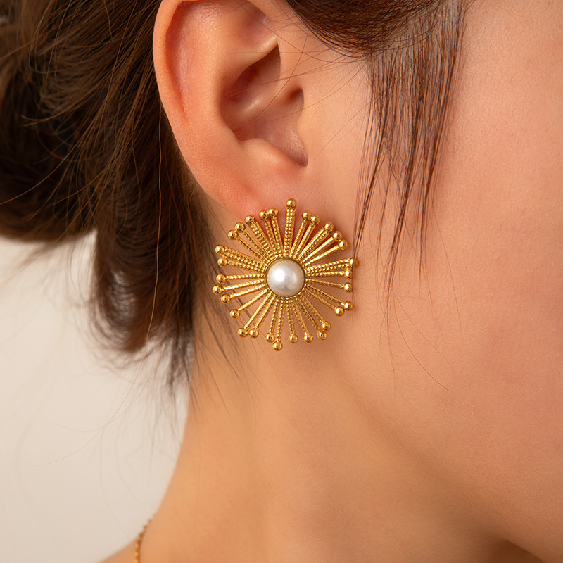 Gold sunflower earrings