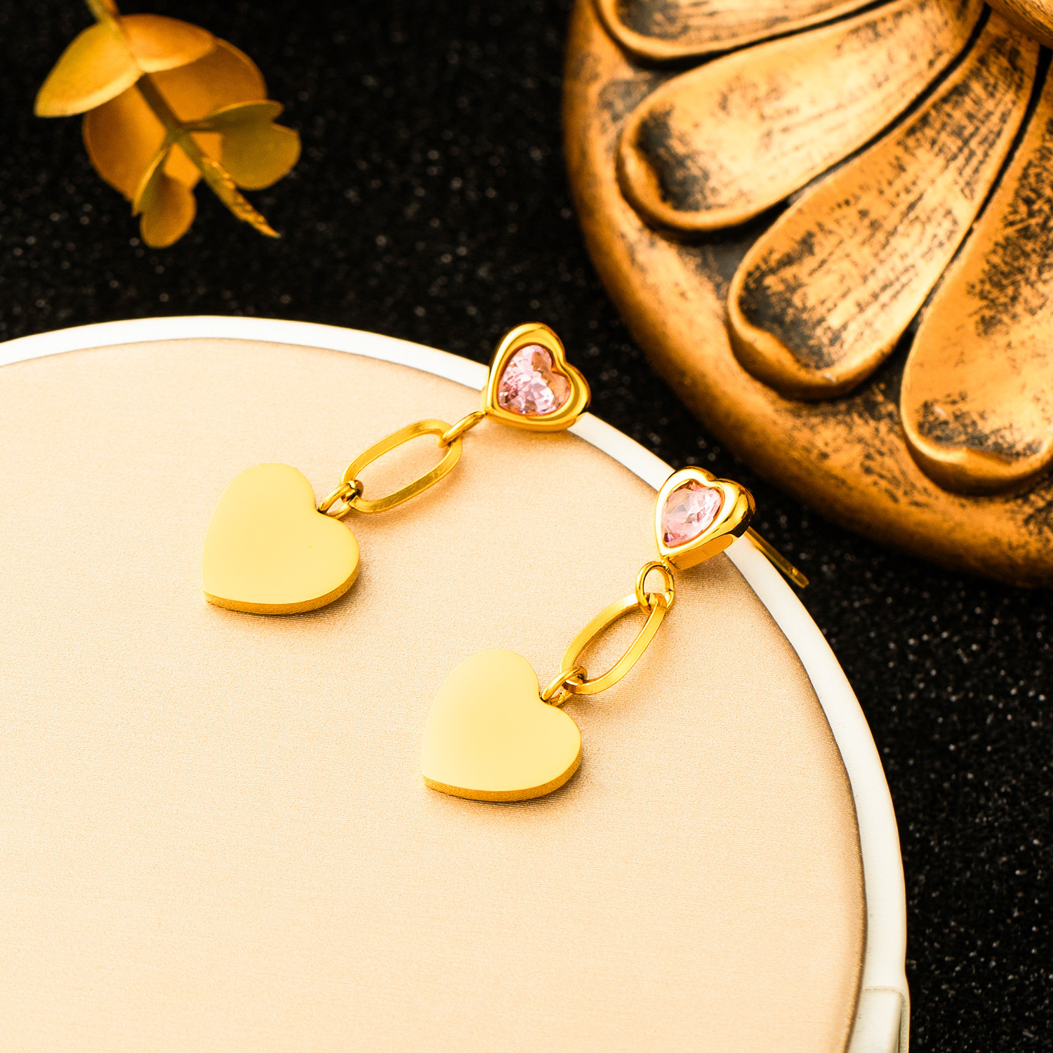 4:Pink diamond heart shaped earrings#