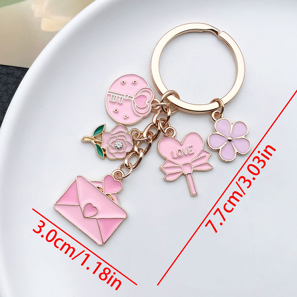 2:ER877-Drop Oil Pink Valentine Love Rose Envelope Keychain -11.7g